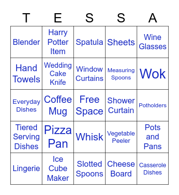 Tessa's Wedding Shower Bingo Card