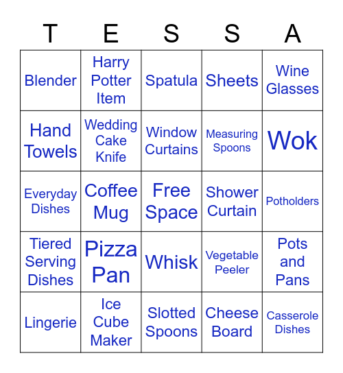 Tessa's Wedding Shower Bingo Card