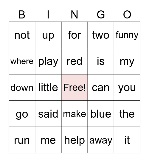 Phonics with FRANCES: Pre-Primer Sight Words Bingo Card