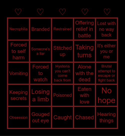 Disturbed Heart's Favorite's Bingo Card
