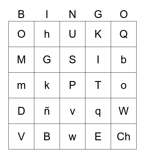 El alfabeto Bingo Card