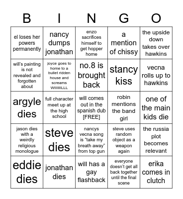 STRANGER THINGS VOL 2 Bingo Card