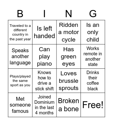 Find someone who Bingo Card