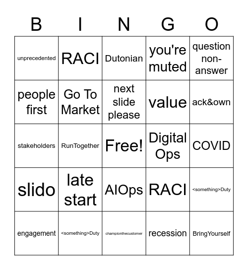 Town Hall Bingo Card