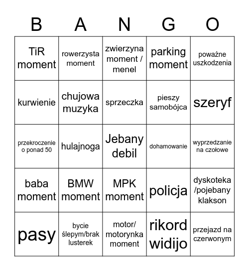 Stopcham Bingo Card