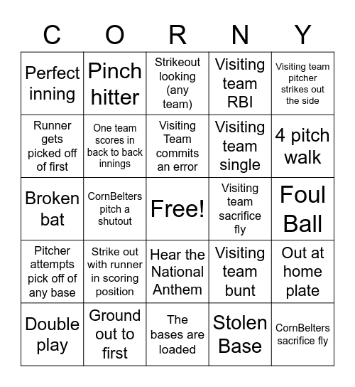 Corn Crib Bingo Card