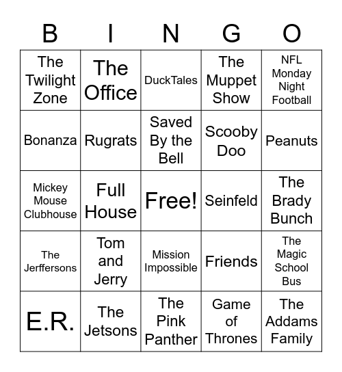 TV SHOW THEME Bingo Card