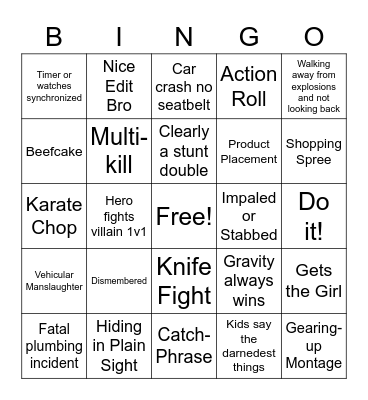B-Movie Bingo (Action) Bingo Card