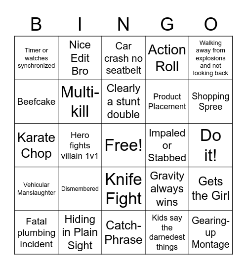 B-Movie Bingo (Action) Bingo Card