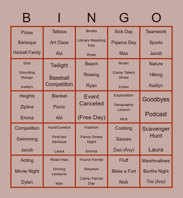 Hackett's Quarry Book Club Summer Activity Bingo Card