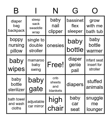 C and W baby shower bingo Card