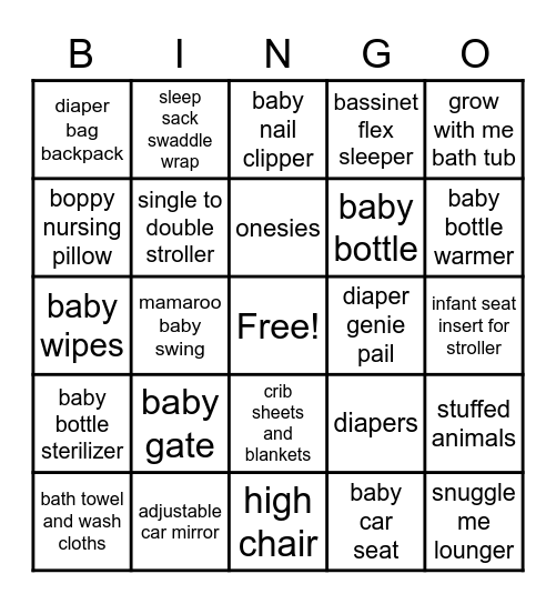 C and W baby shower bingo Card