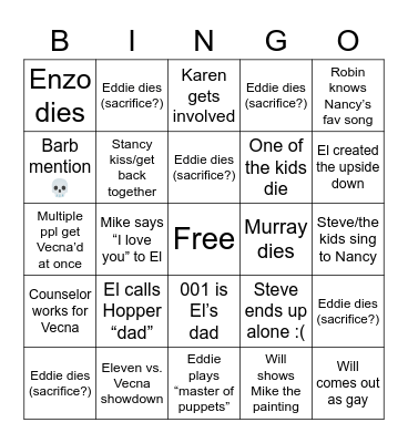 Stranger Things 4 pt 2 by Abbey and Kaitlyn Bingo Card