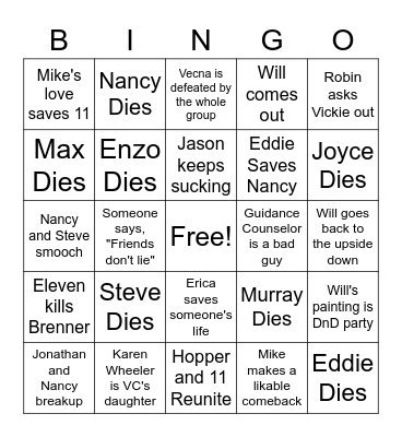 Stranger Things Volume 2 Bingo Card