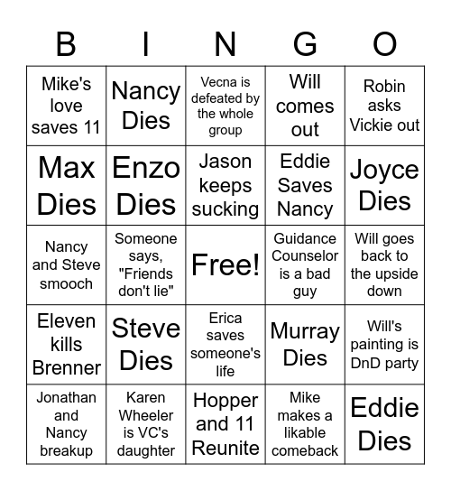 Stranger Things Volume 2 Bingo Card