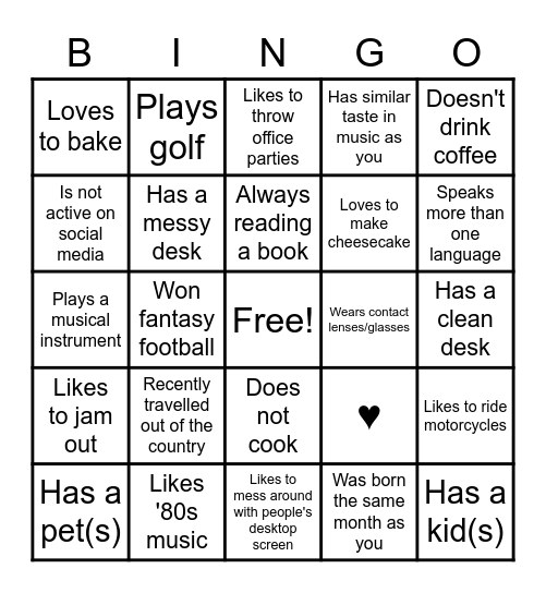 Guest Bingo Card