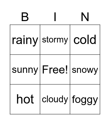 Weather Bingo Card