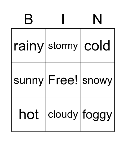 Weather Bingo Card