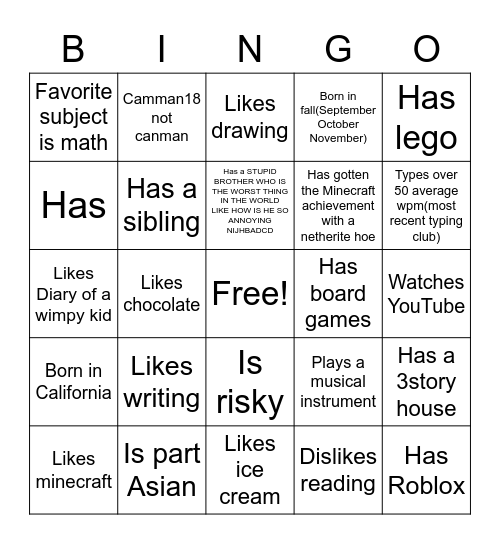 Untitled Bingo Card