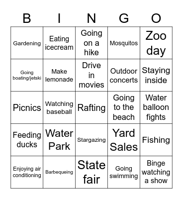 Summer Bingo Card