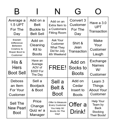 July Boot Scootin Bingo Card