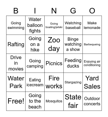 Summer Bingo Card