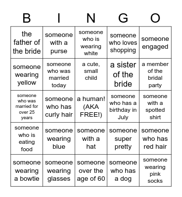 Fill in the Bingo Card Bingo Card
