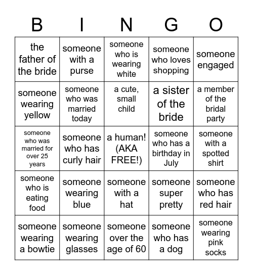 Fill in the Bingo Card Bingo Card