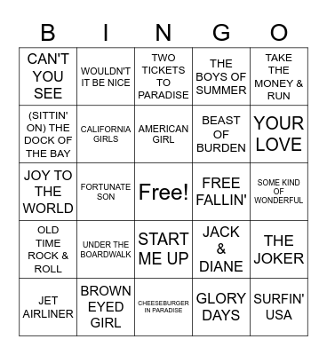 CLASSIC SUMMER HITS Bingo Card
