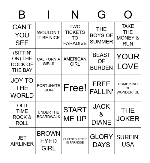 CLASSIC SUMMER HITS Bingo Card