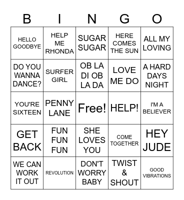 #2- BEACH HITS Bingo Card