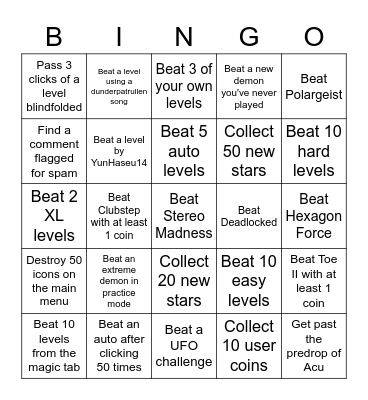 Geometry Dash Bingo (By MrBazinga) Bingo Card