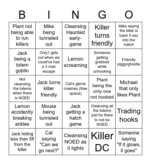 Egg Corner DBD Bingo Card