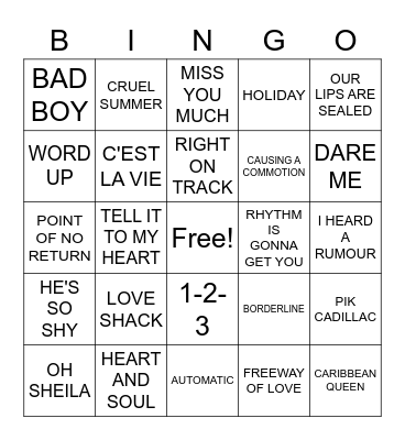 80S SUMMER Bingo Card