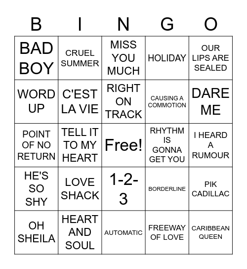 80S SUMMER Bingo Card