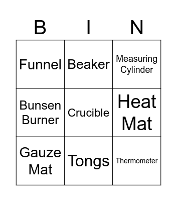 Science Equipment Bingo Card