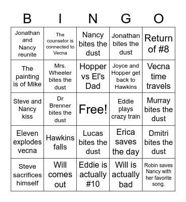 Stranger Things Bingo Card