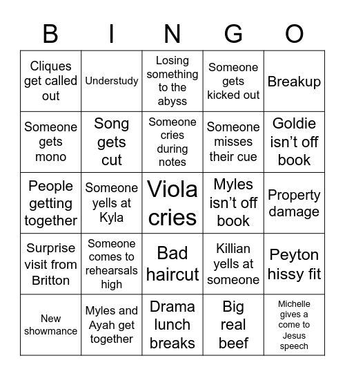 Mamma Mia Bingo Card
