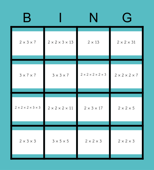 บิงโก แยกตัวประกอบ Bingo Card