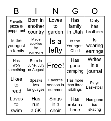 Get to Know You Bingo Card