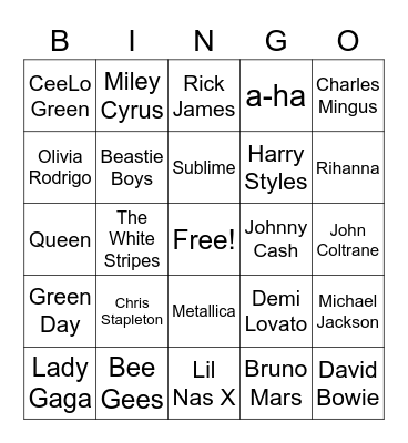 Musical Bingo Card