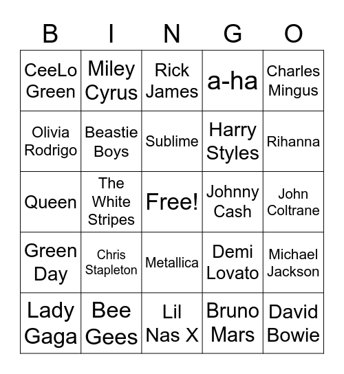 Musical Bingo Card