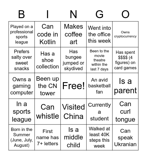 Untitled Bingo Card