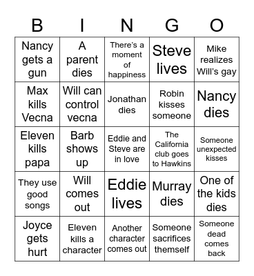 Stranger Thingo Bingo Card