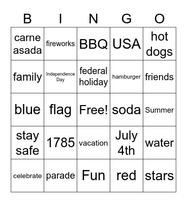 ASL 4th of July Bingo Card