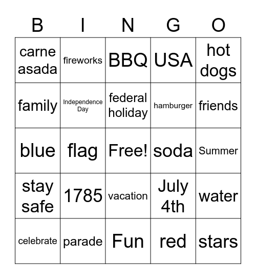 ASL 4th of July Bingo Card