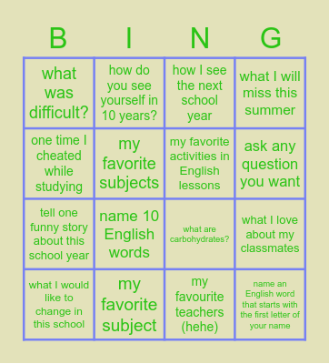 Untitled Bingo Card