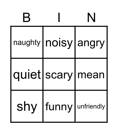 Personality Bingo Card