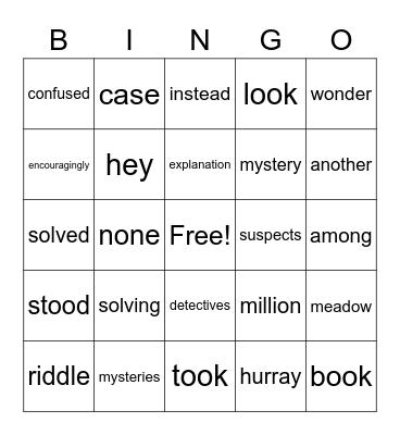 Solving Mysteries Bingo Card