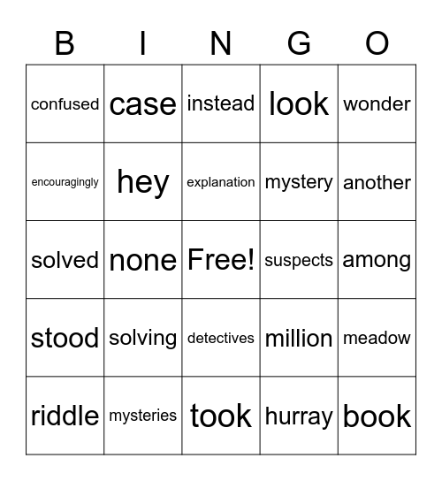 Solving Mysteries Bingo Card